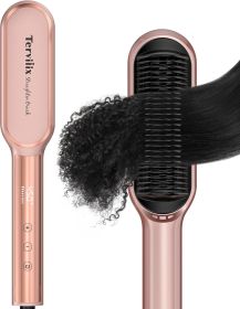 Hair Straightener Brush Rose Gold - Ionic Anti-Frizz Hair Straightening Comb with MCH Heater, 13 Heat Settings, Fast Heating 20S, Dual Voltage