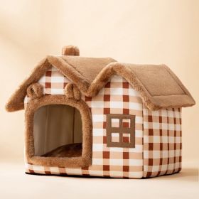 Foldable Dog House Pet Cat Bed Winter Dog Villa Sleep Kennel Removable Nest Warm Enclosed Cave Sofa Pets Supplies (Option: Double top lattice bear-Large)