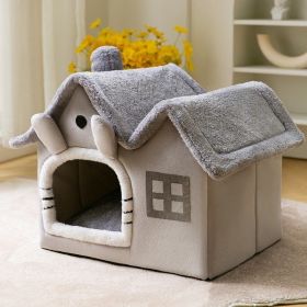 Foldable Dog House Pet Cat Bed Winter Dog Villa Sleep Kennel Removable Nest Warm Enclosed Cave Sofa Pets Supplies (Option: Double top grey torso-Large)