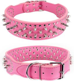Spiked Studded Leather Dog Collar Rivets Pet Small Large Cat Pit Bull Adjustable (Color: Rose, size: XS)