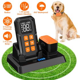 2 In 1 Wireless Electric Dog Fence With Training Collar IP67 Waterproof Pet Beep Vibration Shock Boundary Containment System for Small Medium Lar (Color: orange, size: 2 collar)