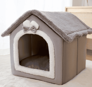Foldable Dog House Pet Cat Bed Winter Dog Villa Sleep Kennel Removable Nest Warm Enclosed Cave Sofa Pets Supplies (Option: Grey Rabbit-Large)